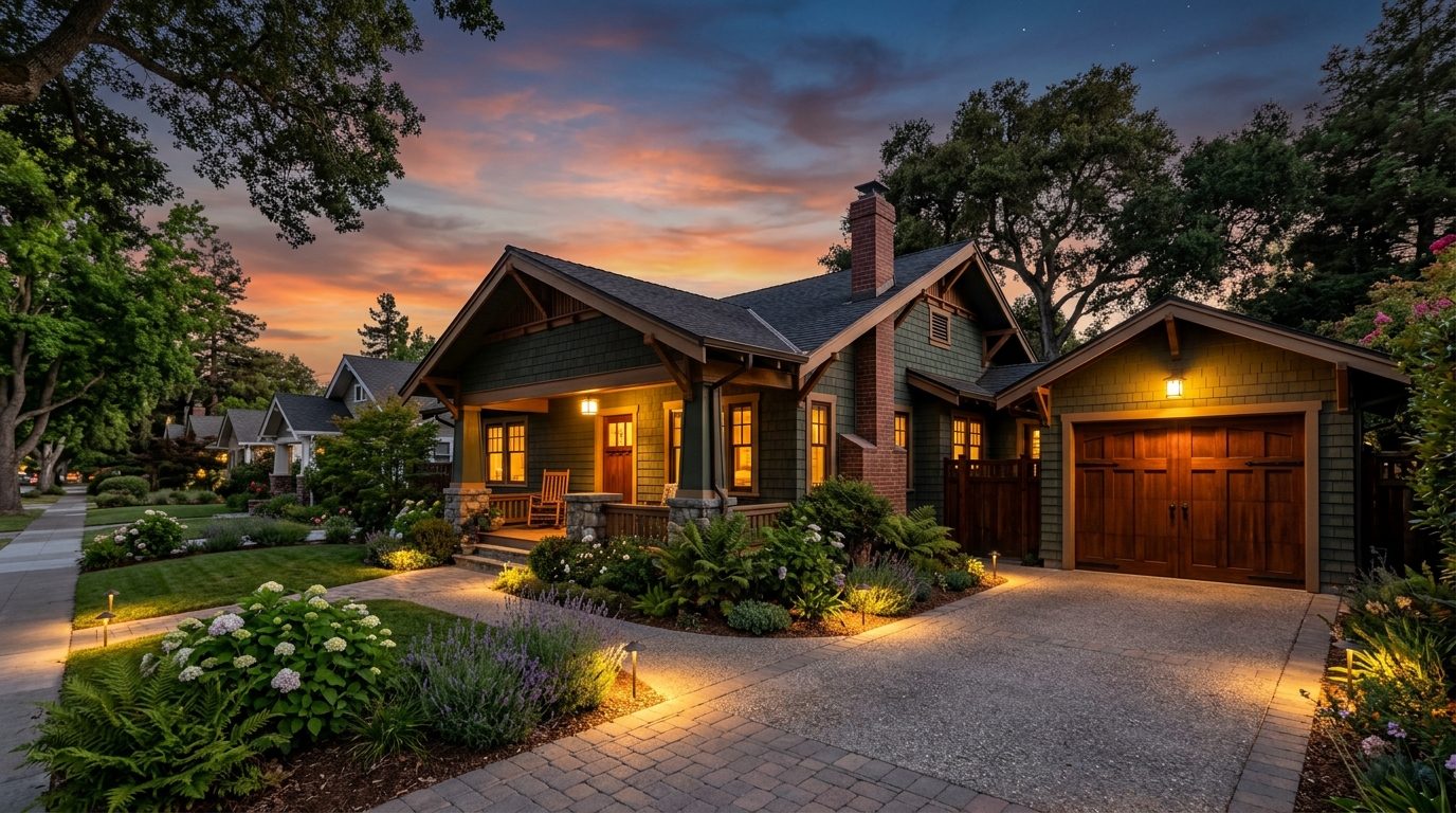Power Garage Door Services Exterior Closed Garage Door at Twilight