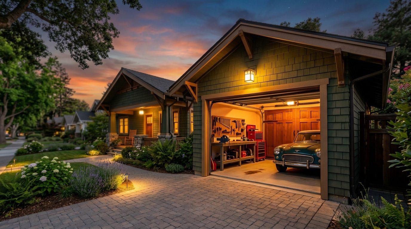 Power Garage Door Services Garage Door Gliding Open Revealing Warm Illuminated Interior